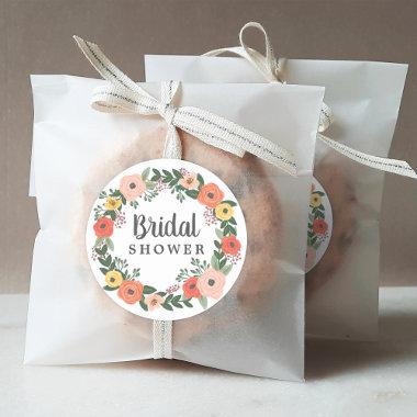 Bridal Shower Whimsical Blush Coral Floral Wreath Classic Round Sticker