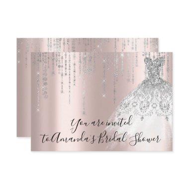 Bridal Shower White Dress Silver Grey Silver Rose Invitations