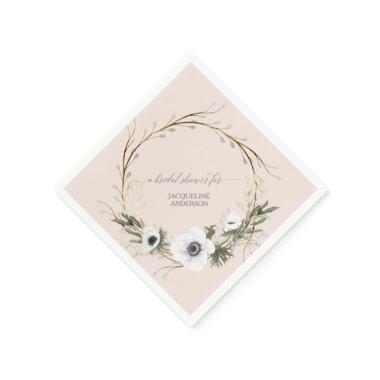 Bridal Shower White Floral BOHO Wreath Anemone Napkins