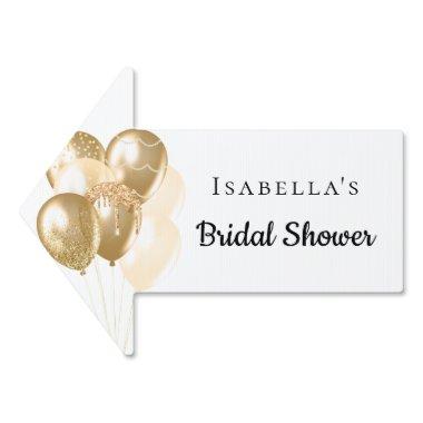 Bridal Shower white gold balloons name arrow Sign