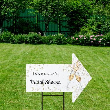 Bridal Shower white gold brunch bubbly name arrow Sign