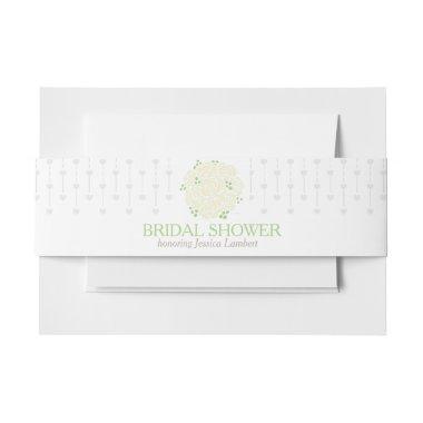 Bridal shower white green roses grey heart Invitations belly band