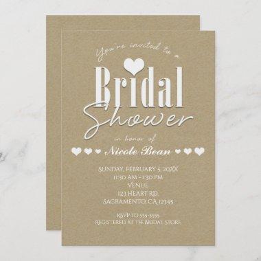 Bridal Shower White & Kraft Brown Paper Invitations