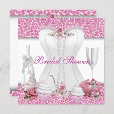 Bridal Shower White Pink Cupcakes Champagne Invitations