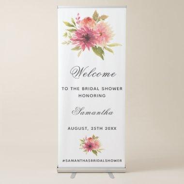 Bridal shower white pink florals welcome retractable banner