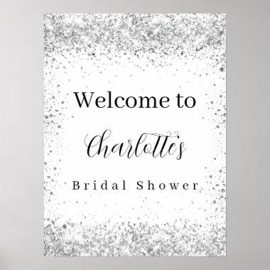 Bridal Shower white silver glitter script welcome Poster