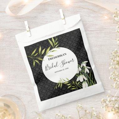 Bridal Shower White Snowdrops and Laurel Damask Favor Bag