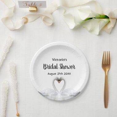 Bridal Shower white swan couple name Paper Plates