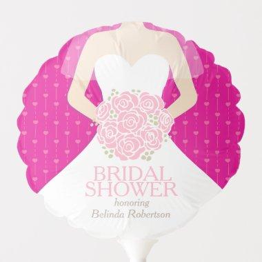 Bridal shower white wedding dress custom name pink balloon