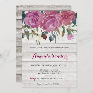 Bridal Shower white wood floral roses Invitations