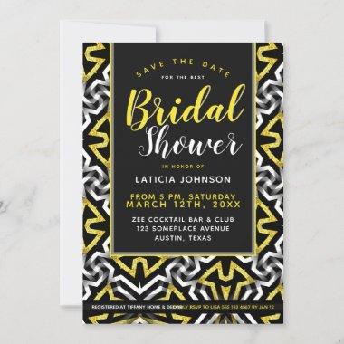 Bridal Shower • Wild Geometric Glam Gold and Black Invitations
