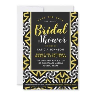 Bridal Shower • Wild Geometric Glam Gold and Black Invitations