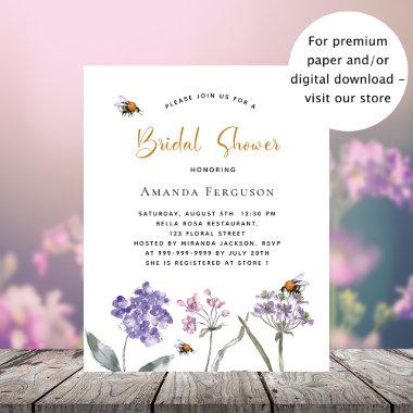 Bridal Shower wildflower violet budget Invitations