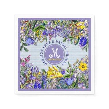 Bridal Shower Wildflowers Monogram Vintage Floral Paper Napkins