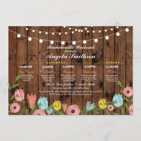 Bridal Shower Wood Floral Itinerary Bachelorette Invitations