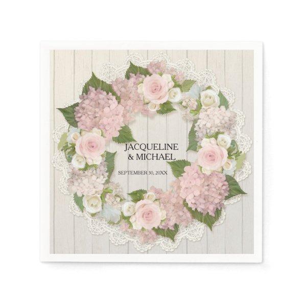 Bridal Shower Wooden Lace Hydrangea Roses Wreath Napkins