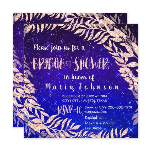 Bridal Shower Wreath Rose Gold Sky Stars Indigo Invitations