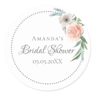 Bridal Shower wreath watercolored pink florals Classic Round Sticker