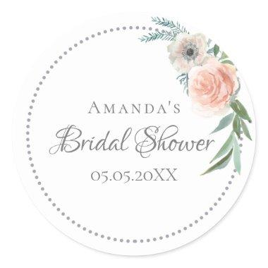 Bridal Shower wreath watercolored pink florals Classic Round Sticker