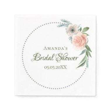 Bridal Shower wreath watercolored pink roses Napkins