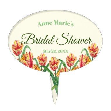 Bridal Shower Yellow Parrot Tulip Beige Background Cake Topper