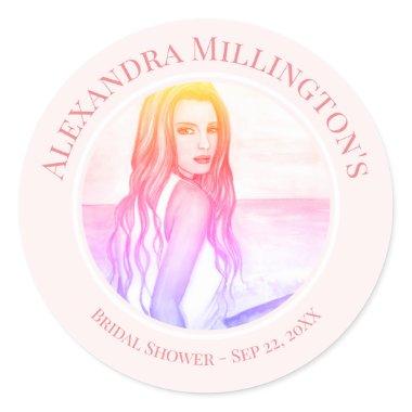 Bridal Showers Blonde Hair Girl on the Beach Classic Round Sticker