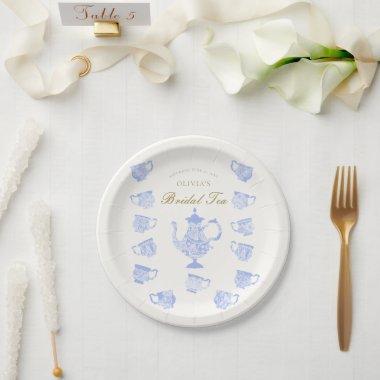 Bridal Tea Blue China White Lace Script Shower Paper Plates