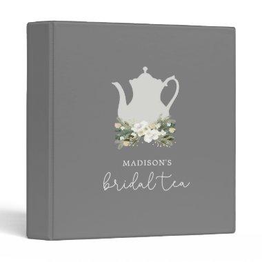 Bridal Tea Gray Watercolor Flowers 3 Ring Binder