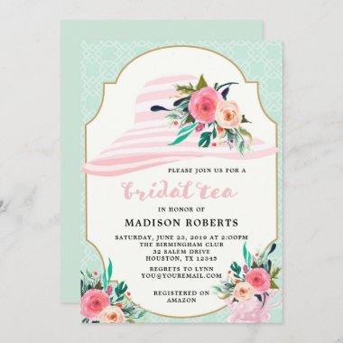 Bridal Tea Hat Watercolor Flowers Invitations