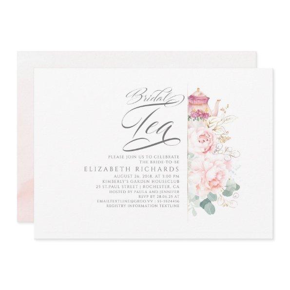 Bridal Tea Pink Flowers Bridal Shower Invitations