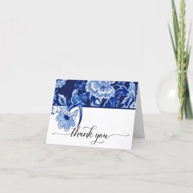 Bridal Thank You Note Navy Bird Floral Chinoiserie
