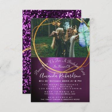 Bridal Tribe Shower Sweet 16th Photo Purple Gold Invitations