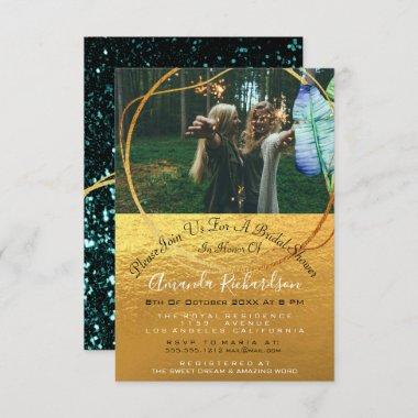 Bridal Tribe Shower Sweet 16th Photo Wood Gold Invitations