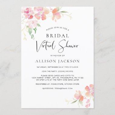 Bridal Virtual Shower Pink Gold Floral Watercolor Invitations