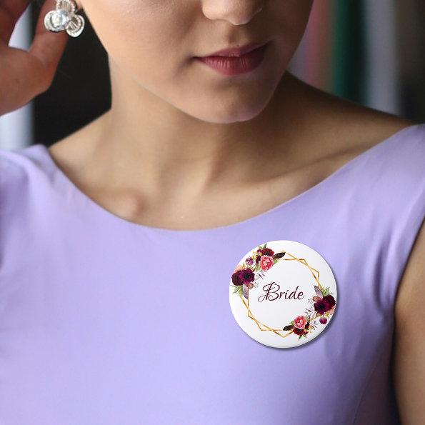 Bridal watercolored florals burgundy gold button