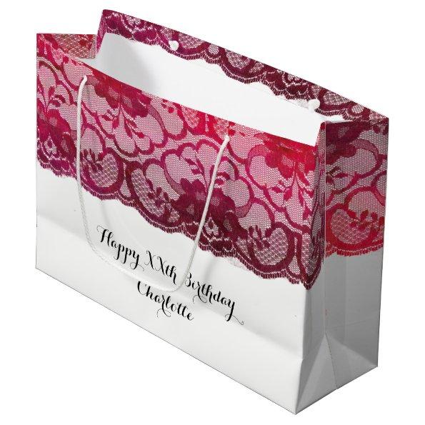 Bridal Wedding Birthday Burgundy Ruby Pink Lace Large Gift Bag