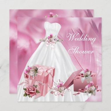 Bridal Wedding Shower Pretty White Pink Dress Invitations