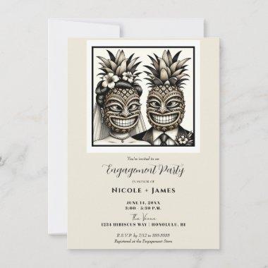 Bride and Groom Aloha Pineapple Tiki Engagement Invitations