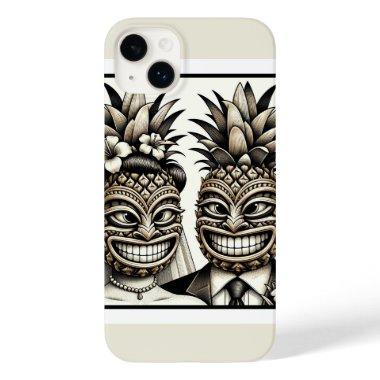 Bride and Groom Aloha Pineapple Tiki Head Wedding Case-Mate iPhone 14 Plus Case