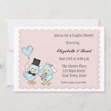 Bride and Groom Birds Couples Wedding Shower Invitations