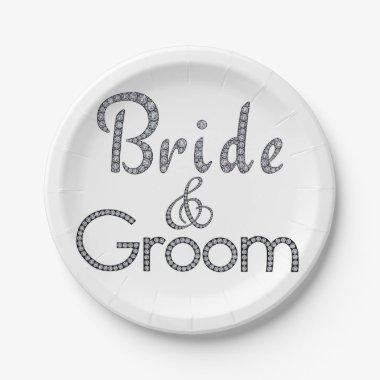 Bride and groom bling paper plates