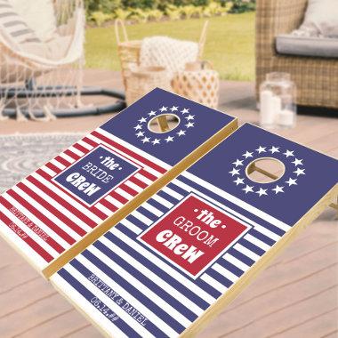 Bride and Groom Crew Red White and Blue Cornhole Set