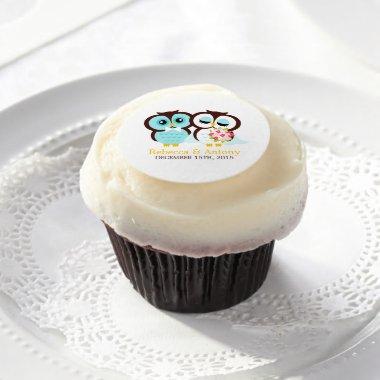 Bride and Groom Owls Edible Frosting Rounds