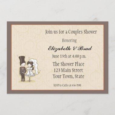 Bride and Groom Stick Couple Wedding Shower Invitations