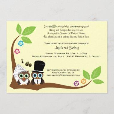 Bride And Groom Tree Owls Wedding Shower Invite