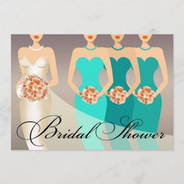 Bride and her Brdesmaids Bridal Shower | teal Invitations