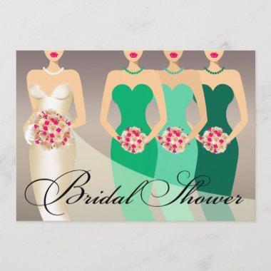 Bride and her Bridesmaids Bridal Shower | green Invitations