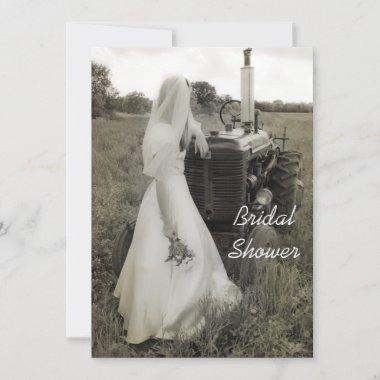 Bride and Tractor Country Bridal Shower Invitations