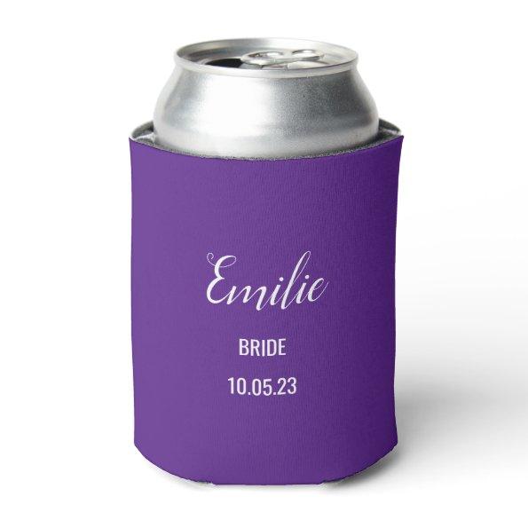 bride bachelorette party custom name & date purple can cooler