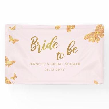 Bride Be Boho Gold Butterfly Pink Bridal Backdrop Banner